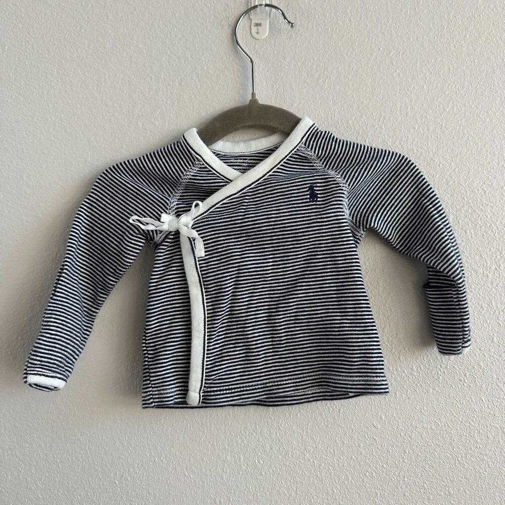 Ralph Lauren Blue Navy Striped baby kimono top 3M